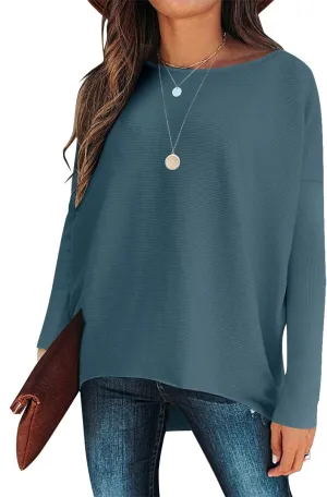 Caracilia Women Boat Neck Batwing Long Sleeve 2024 Fall Oversized Ribbed Knit Pullover Sweaters Baggy Jumper Tunic Tops