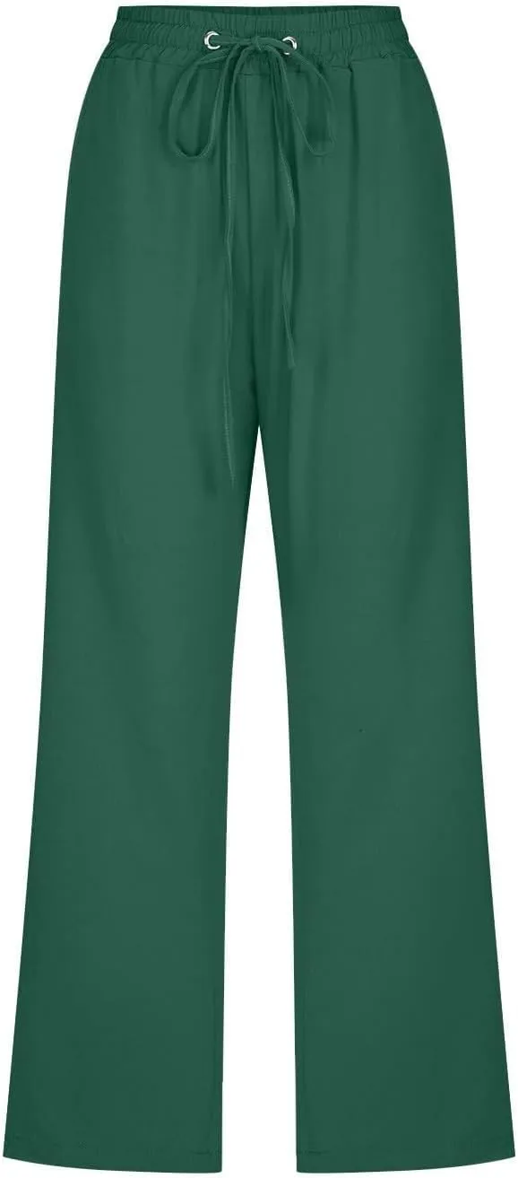 Cargo Capris for Women Casual 2025 Summer Drawstring Elastic High Waist Linen Pant Cropped Comfy Trousers