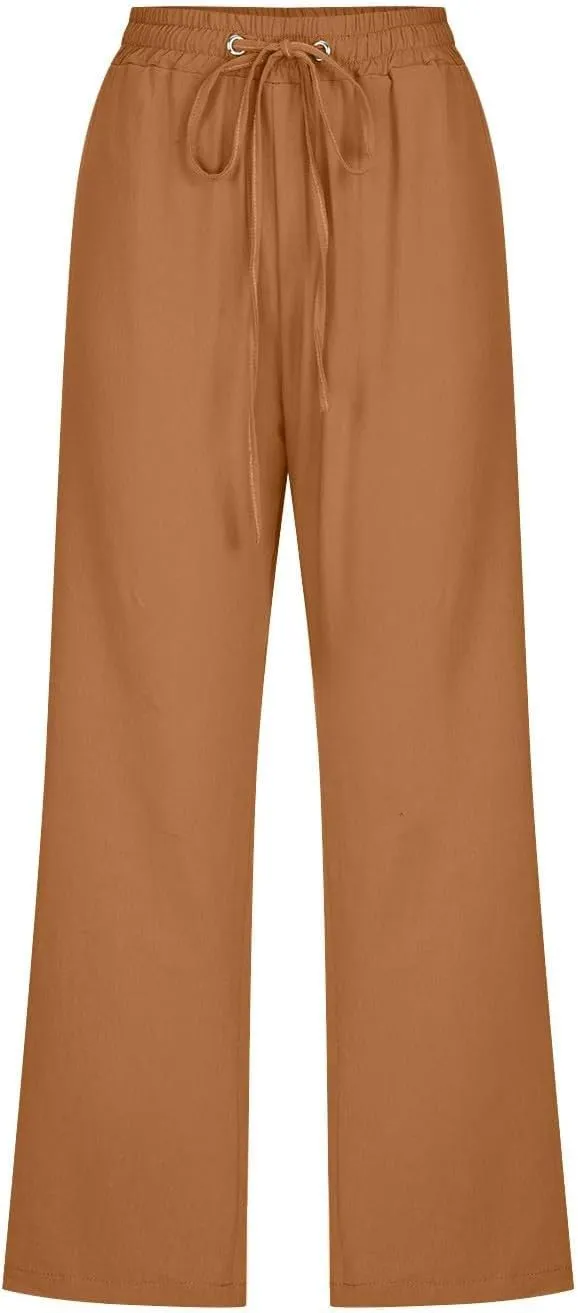 Cargo Capris for Women Casual 2025 Summer Drawstring Elastic High Waist Linen Pant Cropped Comfy Trousers