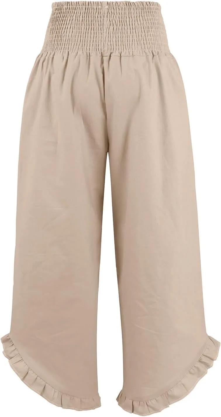 Cargo Pants Women,Womens Capris with Pockets Elastic High Waisted Linen Wide Leg Summer Pants for Women Trendy 2025