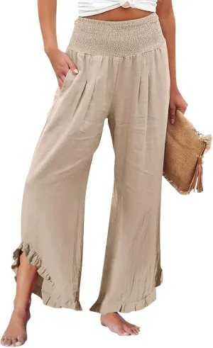 Cargo Pants Women,Womens Capris with Pockets Elastic High Waisted Linen Wide Leg Summer Pants for Women Trendy 2025