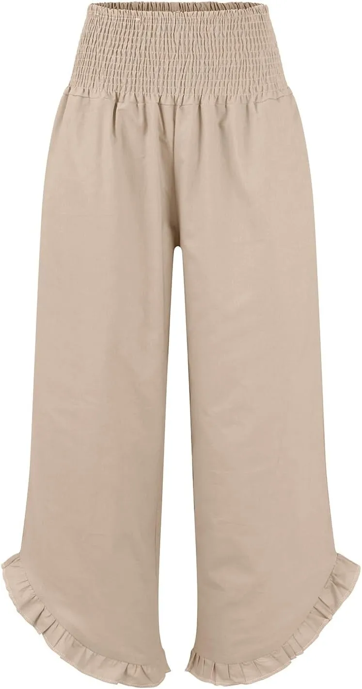 Cargo Pants Women,Womens Capris with Pockets Elastic High Waisted Linen Wide Leg Summer Pants for Women Trendy 2025