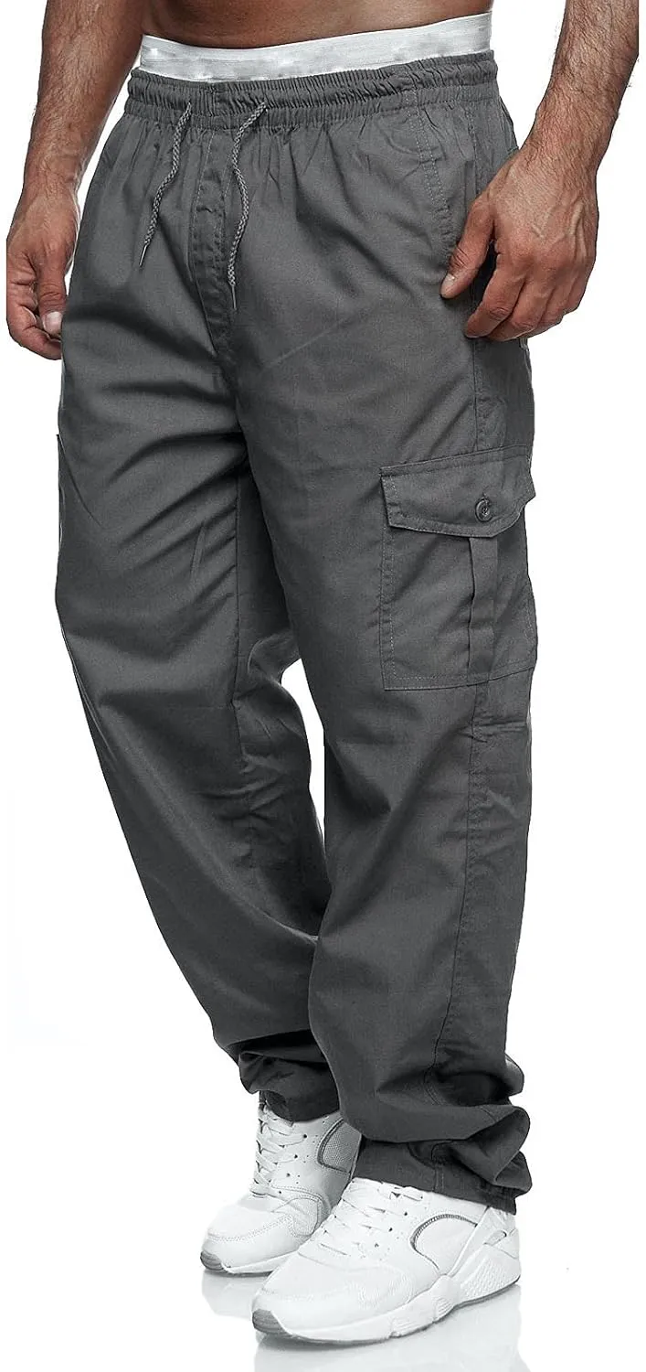 Cargo Sweatpants for Men Big and Tall Jogger Pant Men's Fleece Lined Cargo Sweatpants Open Bottom Straight Leg Casual