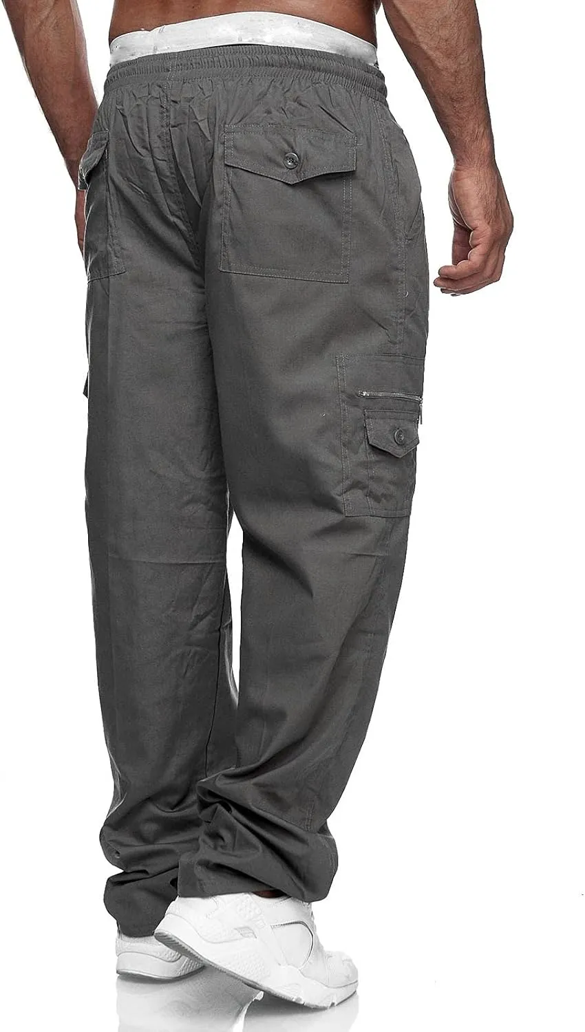 Cargo Sweatpants for Men Big and Tall Jogger Pant Men's Fleece Lined Cargo Sweatpants Open Bottom Straight Leg Casual