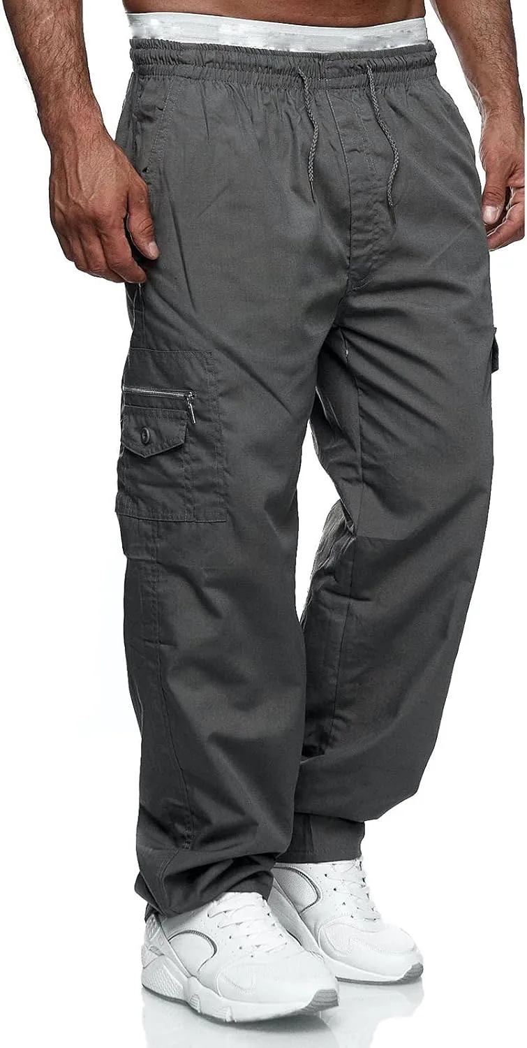 Cargo Sweatpants for Men Big and Tall Jogger Pant Men's Fleece Lined Cargo Sweatpants Open Bottom Straight Leg Casual