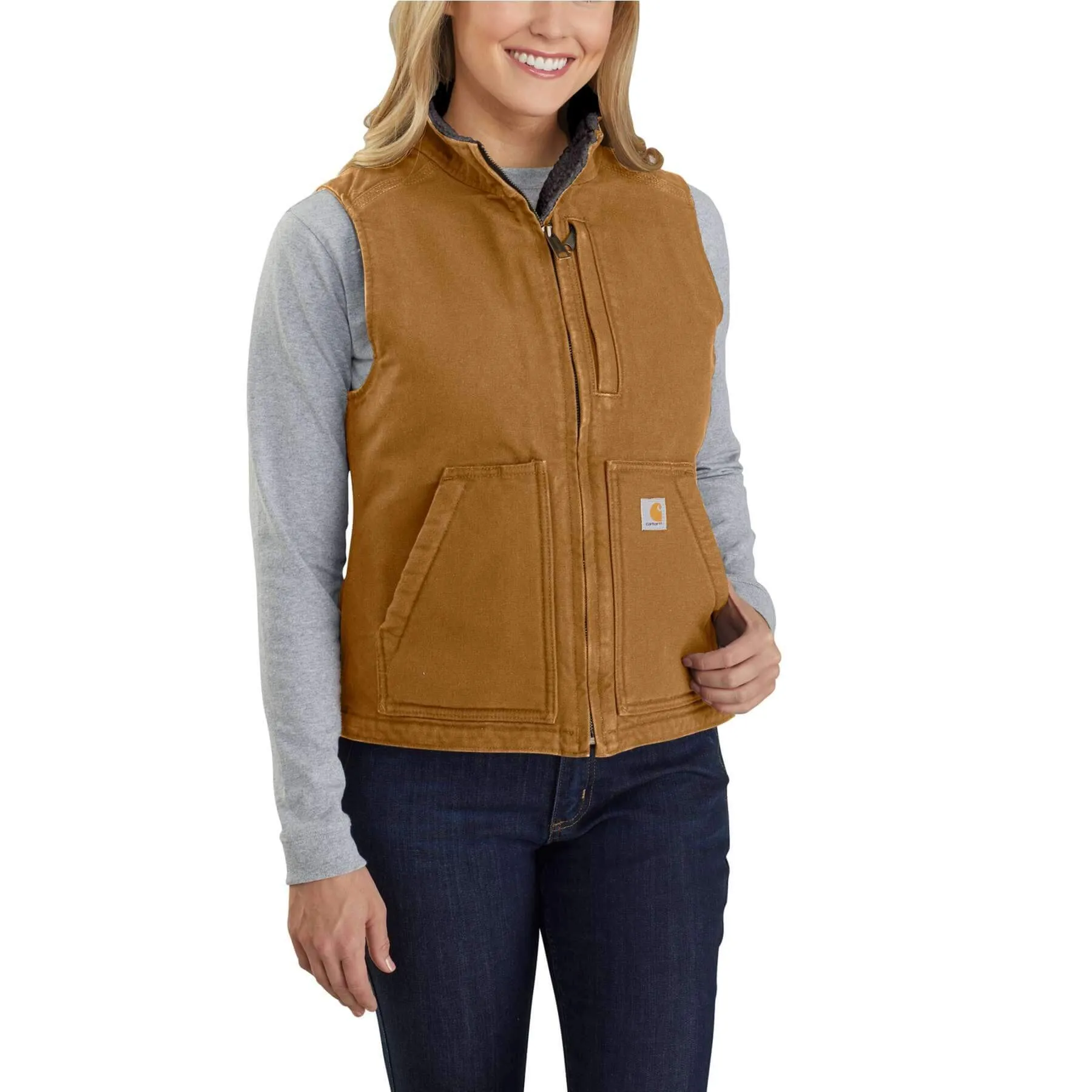 Carhartt Womens Sherpa Fleece Lined Relaxed fit Mock Neck Duck Canvas Gilet Vest 104224