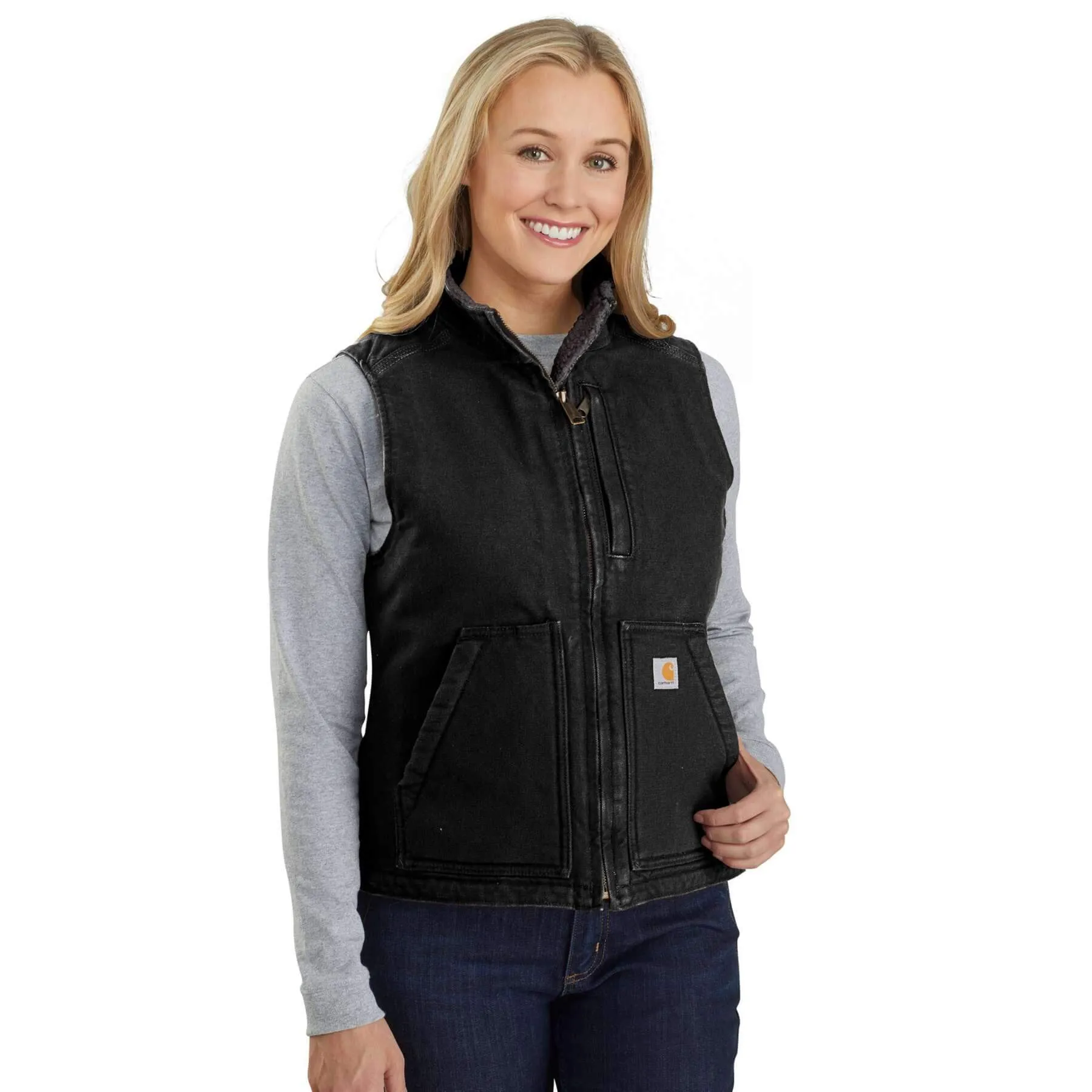 Carhartt Womens Sherpa Fleece Lined Relaxed fit Mock Neck Duck Canvas Gilet Vest 104224