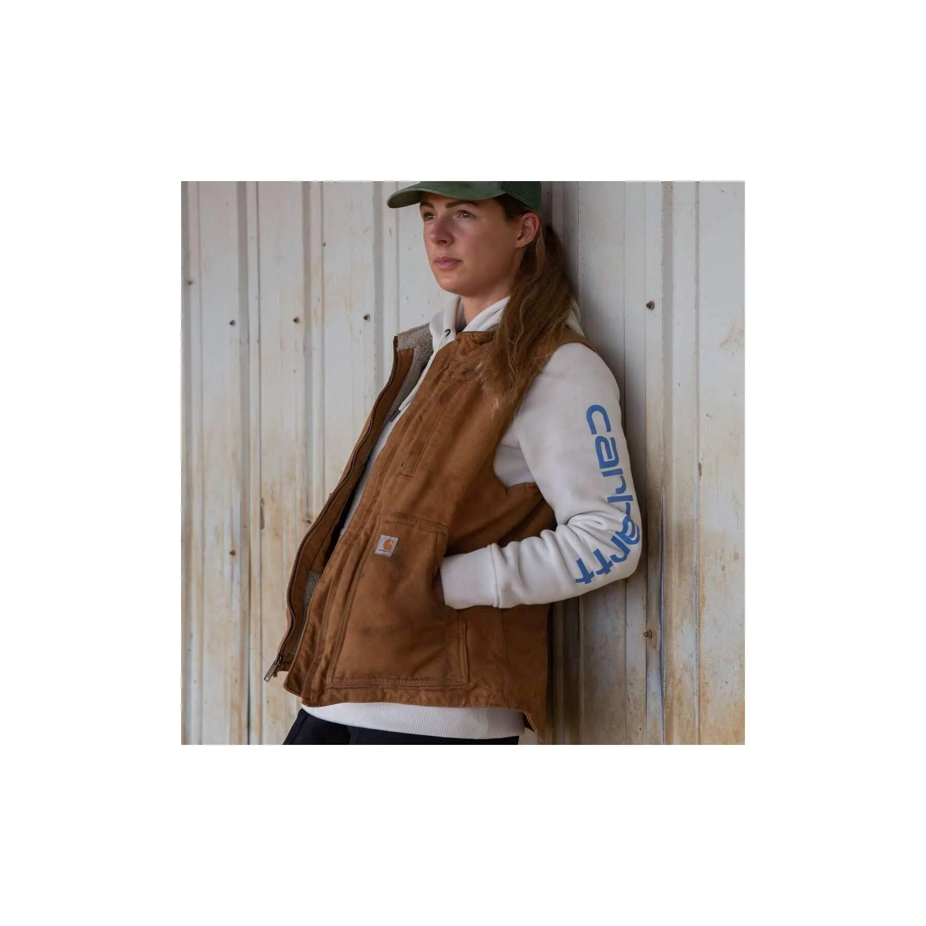 Carhartt Womens Sherpa Fleece Lined Relaxed fit Mock Neck Duck Canvas Gilet Vest 104224