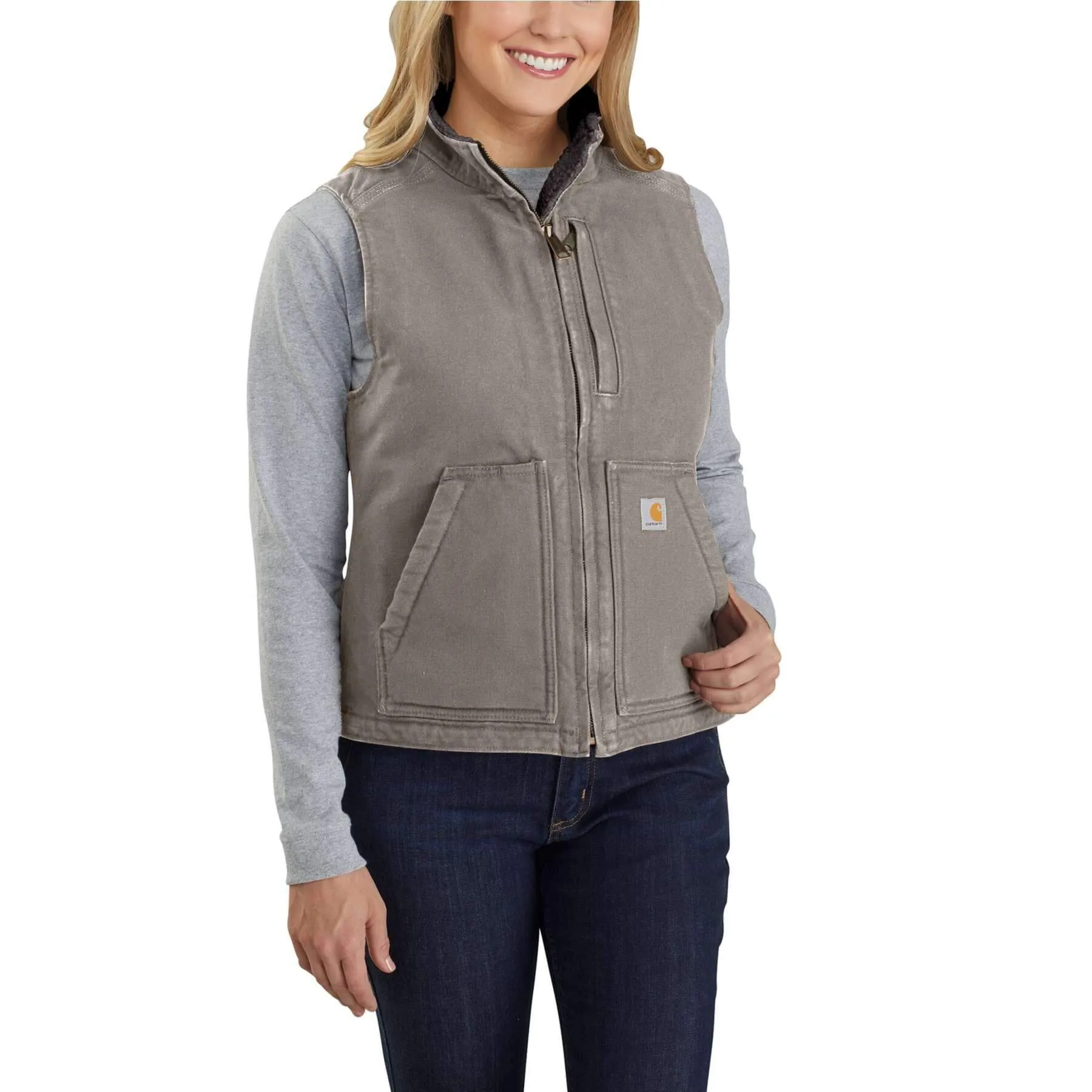 Carhartt Womens Sherpa Fleece Lined Relaxed fit Mock Neck Duck Canvas Gilet Vest 104224