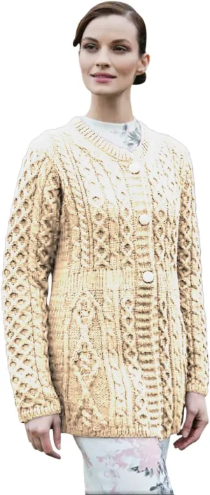 Carriag Donn Aran Sweater Made in Ireland for Women Merino Wool a Line Cardigan