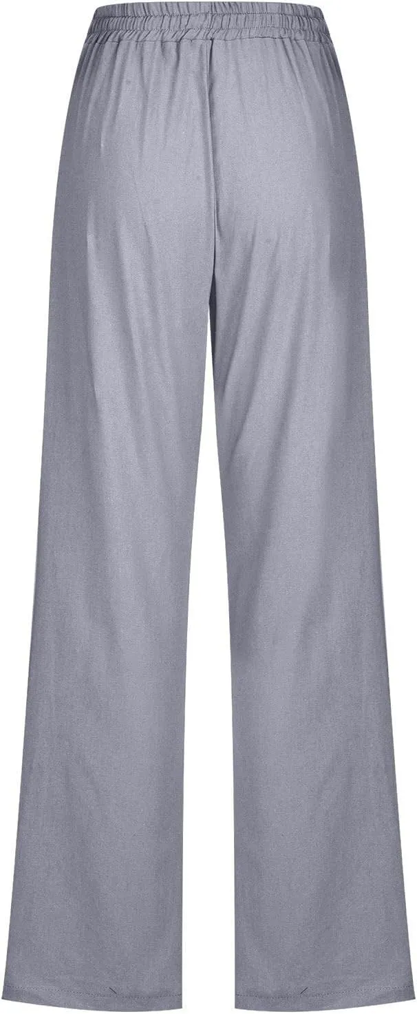 Casual Linen Pants Women Lounge Pants High Waist Drawstring Loose Fit 2025 Summer Trousers with Side Pockets Slacks