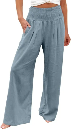 Ceboyel Women's Flowy Summer Pants Wide Leg Palazzo Pant High Waisted Trousers Loose Fitting Trendy Casual Vacation Outfits