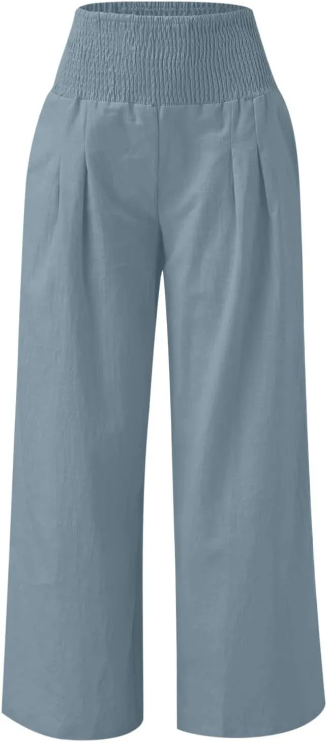 Ceboyel Women's Flowy Summer Pants Wide Leg Palazzo Pant High Waisted Trousers Loose Fitting Trendy Casual Vacation Outfits