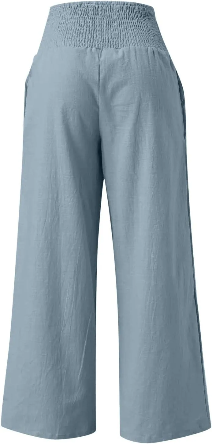 Ceboyel Women's Flowy Summer Pants Wide Leg Palazzo Pant High Waisted Trousers Loose Fitting Trendy Casual Vacation Outfits