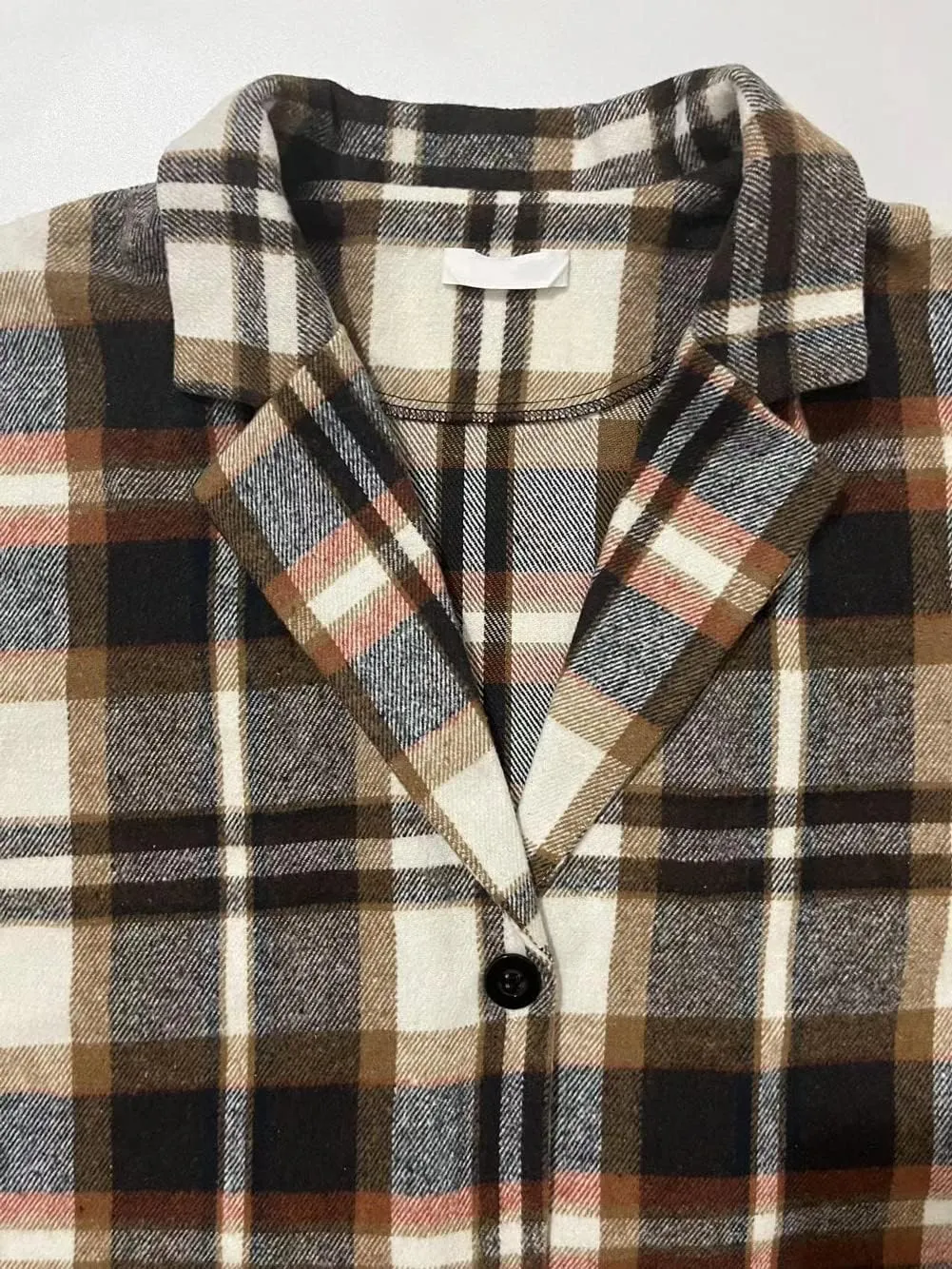 CHARTOU Women's Plaid Shacket Causal Notched Collar Wool Blend Tartan Blazer Trench Coat