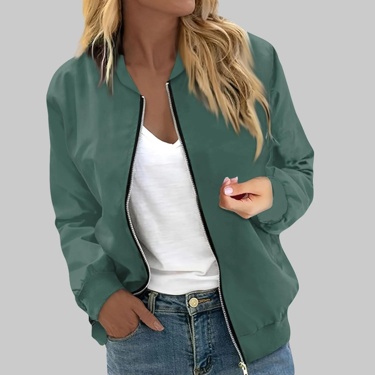 ChicCrate Bomber Jacket Women 2025 Long Sleeve Stand Collar Fall Jackets Lightweight Causal Floral Zip Up Coats