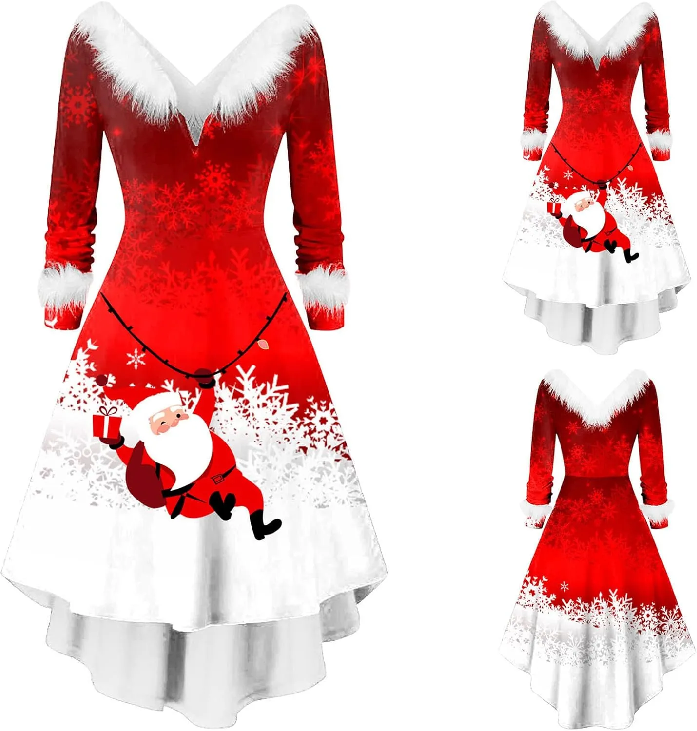 Christmas Dress for Women Elegant Vintage Long Sleeve V-Neck Off Shoulder Asymmetrical Retro Tunic A Line Dress