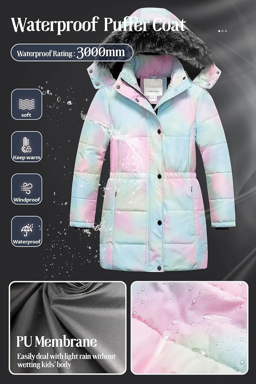 Chrisuno Girl's Long Parka Warm Winter Coat Water Resistant Quilted Puffer Jacket Snow Outwear