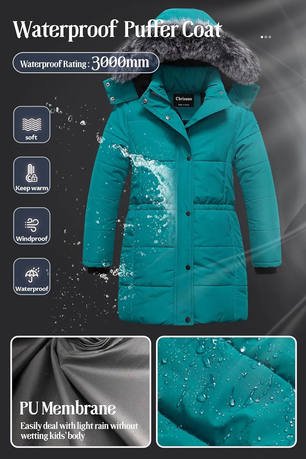 Chrisuno Girl's Long Parka Warm Winter Coat Water Resistant Quilted Puffer Jacket Snow Outwear