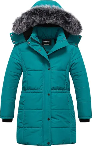 Chrisuno Girl's Long Parka Warm Winter Coat Water Resistant Quilted Puffer Jacket Snow Outwear
