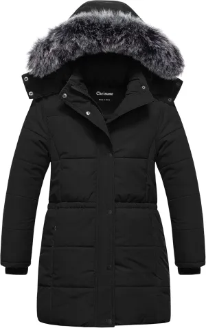 Chrisuno Girl's Long Parka Warm Winter Coat Water Resistant Quilted Puffer Jacket Snow Outwear