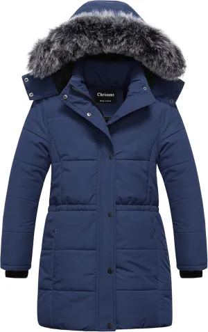 Chrisuno Girl's Long Parka Warm Winter Coat Water Resistant Quilted Puffer Jacket Snow Outwear