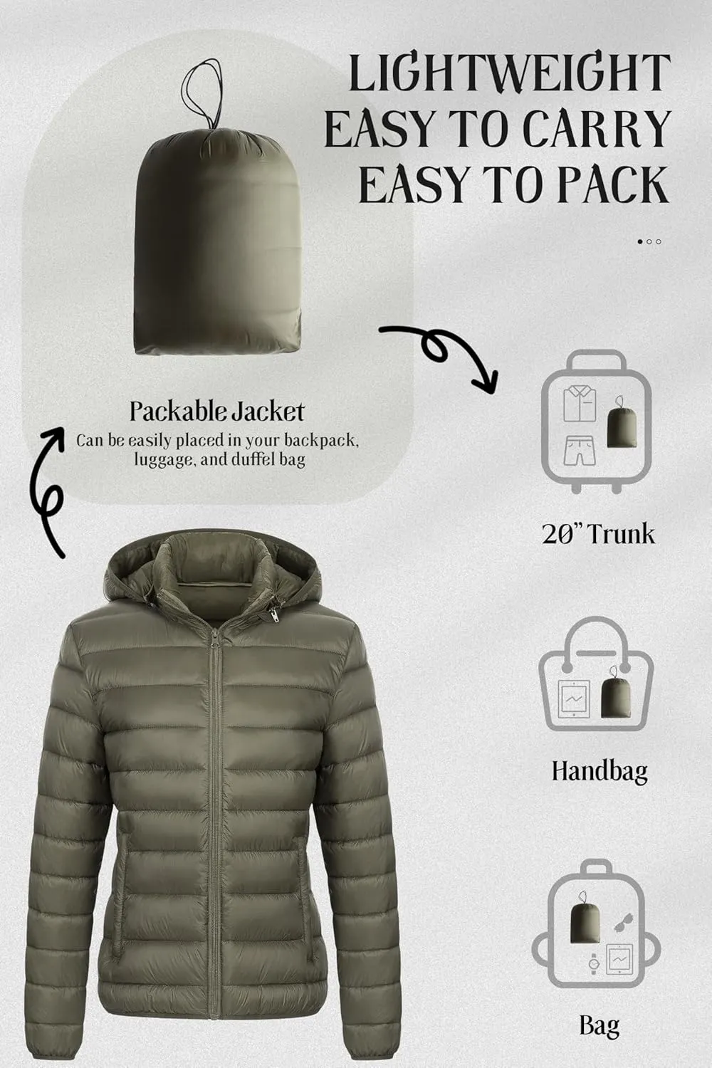 Chrisuno Women's Lightweight Short Puffer Jacket Packable Quilt Warm Winter Coat with Removable Hood