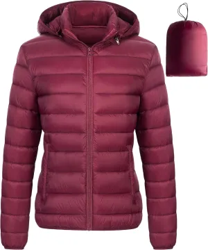 Chrisuno Women's Lightweight Short Puffer Jacket Packable Quilt Warm Winter Coat with Removable Hood