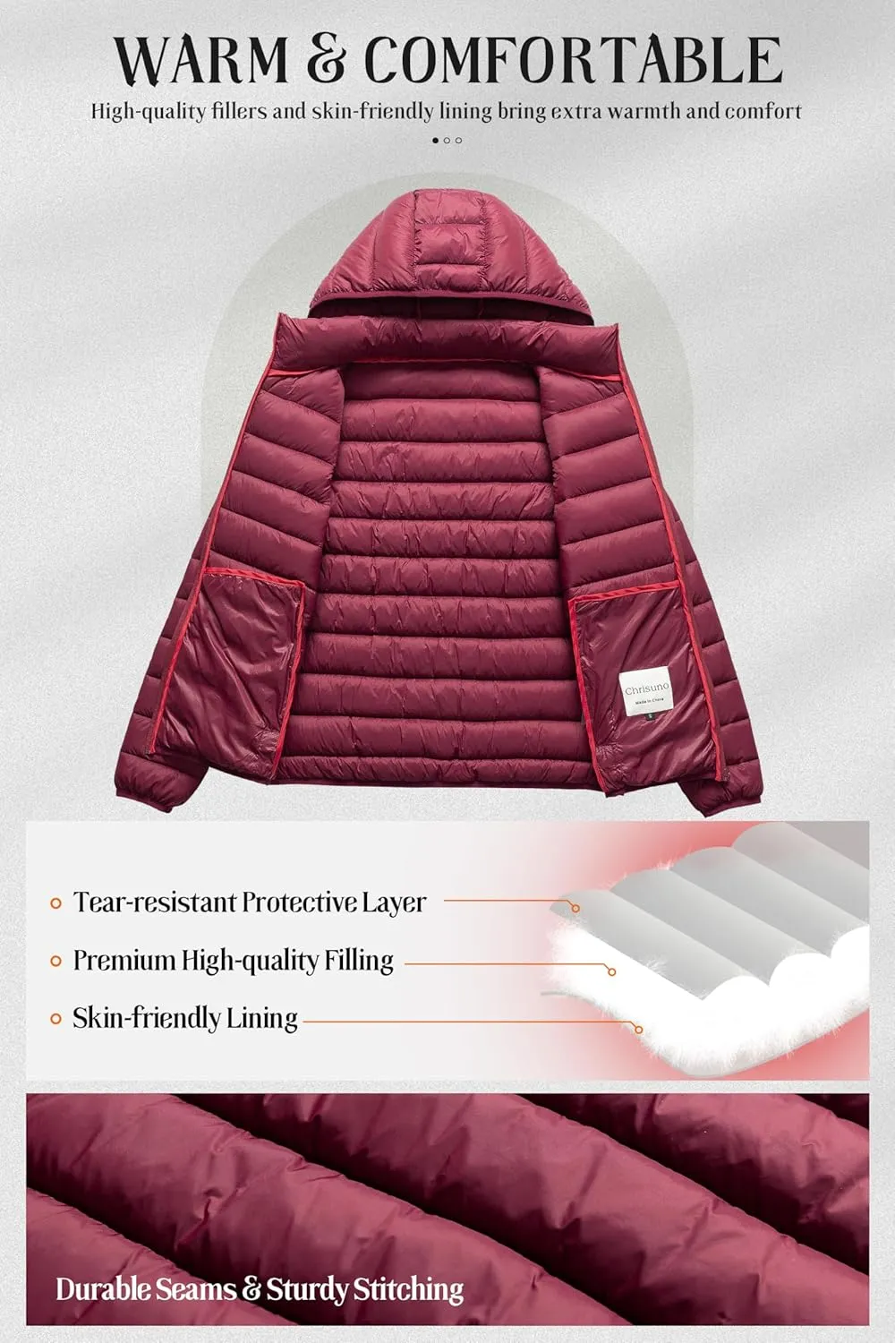 Chrisuno Women's Lightweight Short Puffer Jacket Packable Quilt Warm Winter Coat with Removable Hood