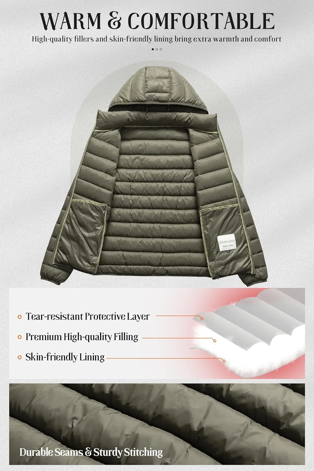 Chrisuno Women's Lightweight Short Puffer Jacket Packable Quilt Warm Winter Coat with Removable Hood