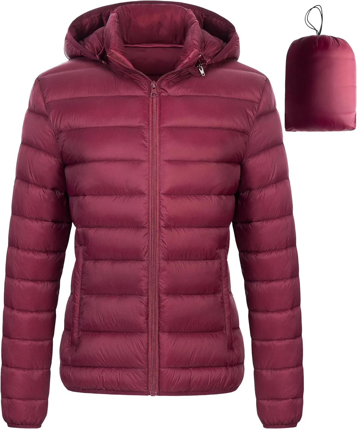 Chrisuno Women's Lightweight Short Puffer Jacket Packable Quilt Warm Winter Coat with Removable Hood