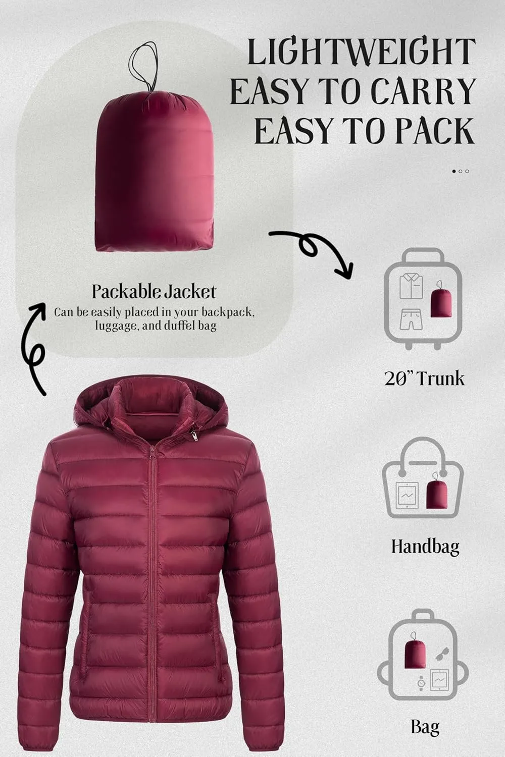 Chrisuno Women's Lightweight Short Puffer Jacket Packable Quilt Warm Winter Coat with Removable Hood