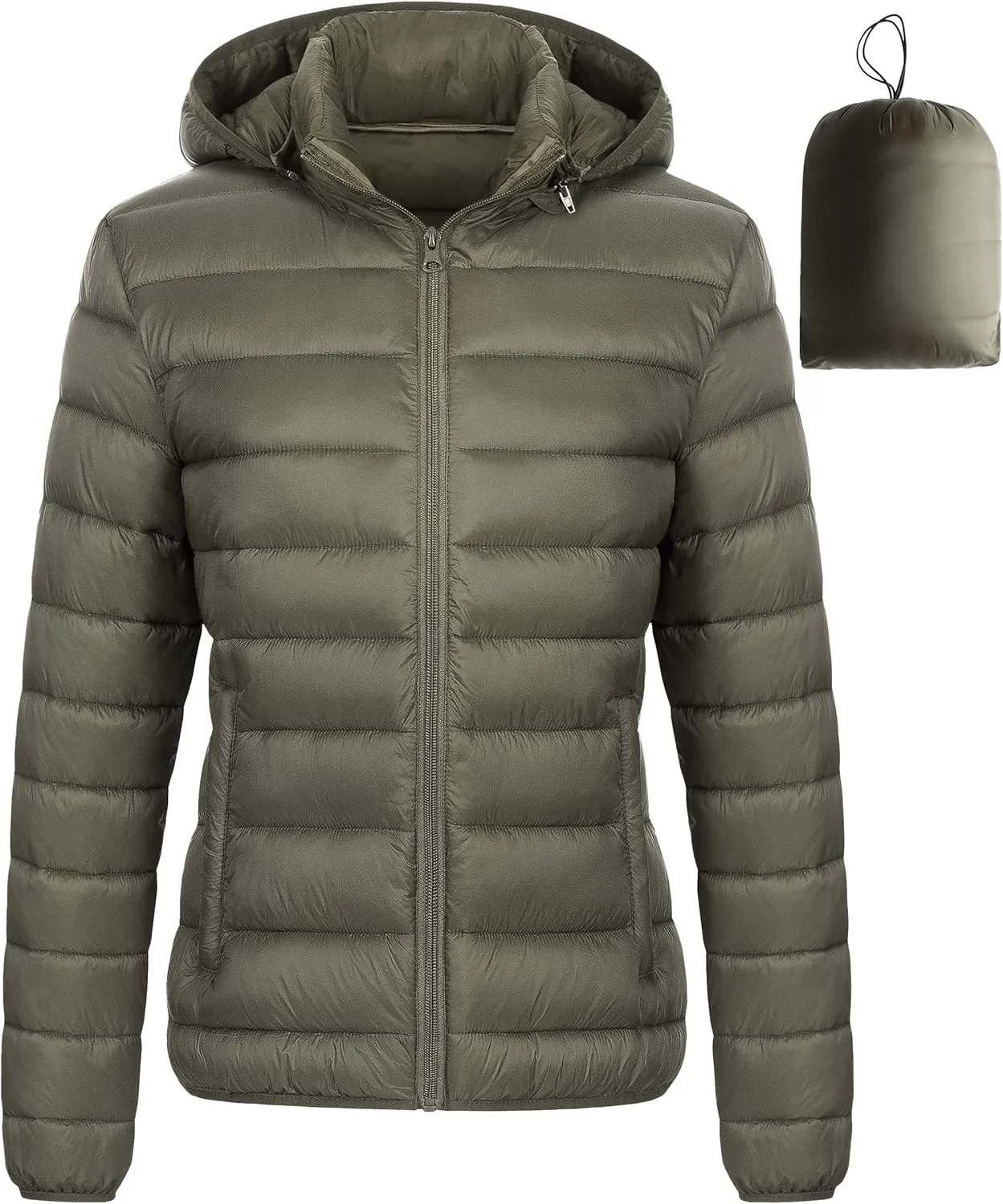 Chrisuno Women's Lightweight Short Puffer Jacket Packable Quilt Warm Winter Coat with Removable Hood
