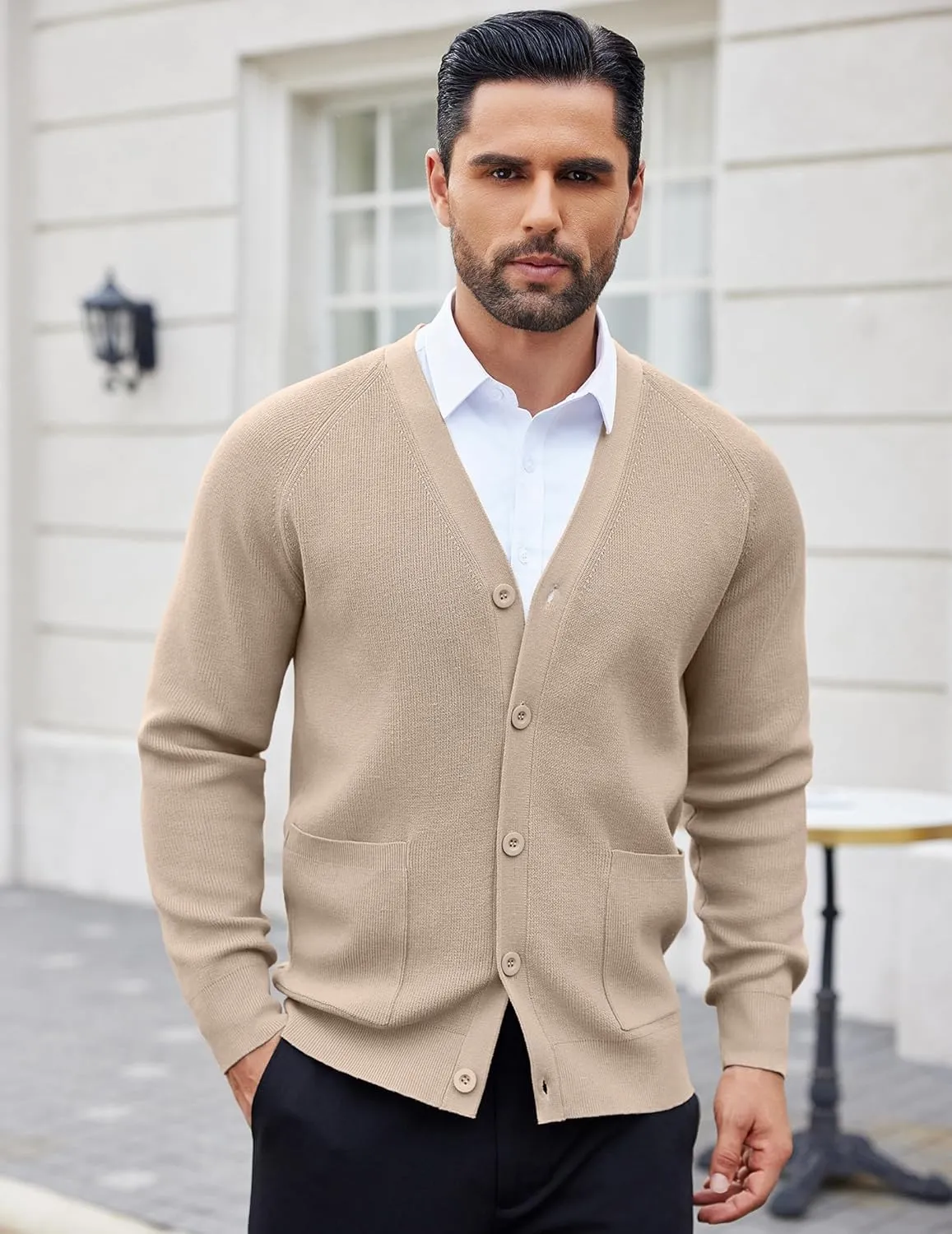 COOFANDY Men's Cardigan Sweaters with Button Lightweight Casual V Neck Long Sleeve Pockets Knitted Sweater
