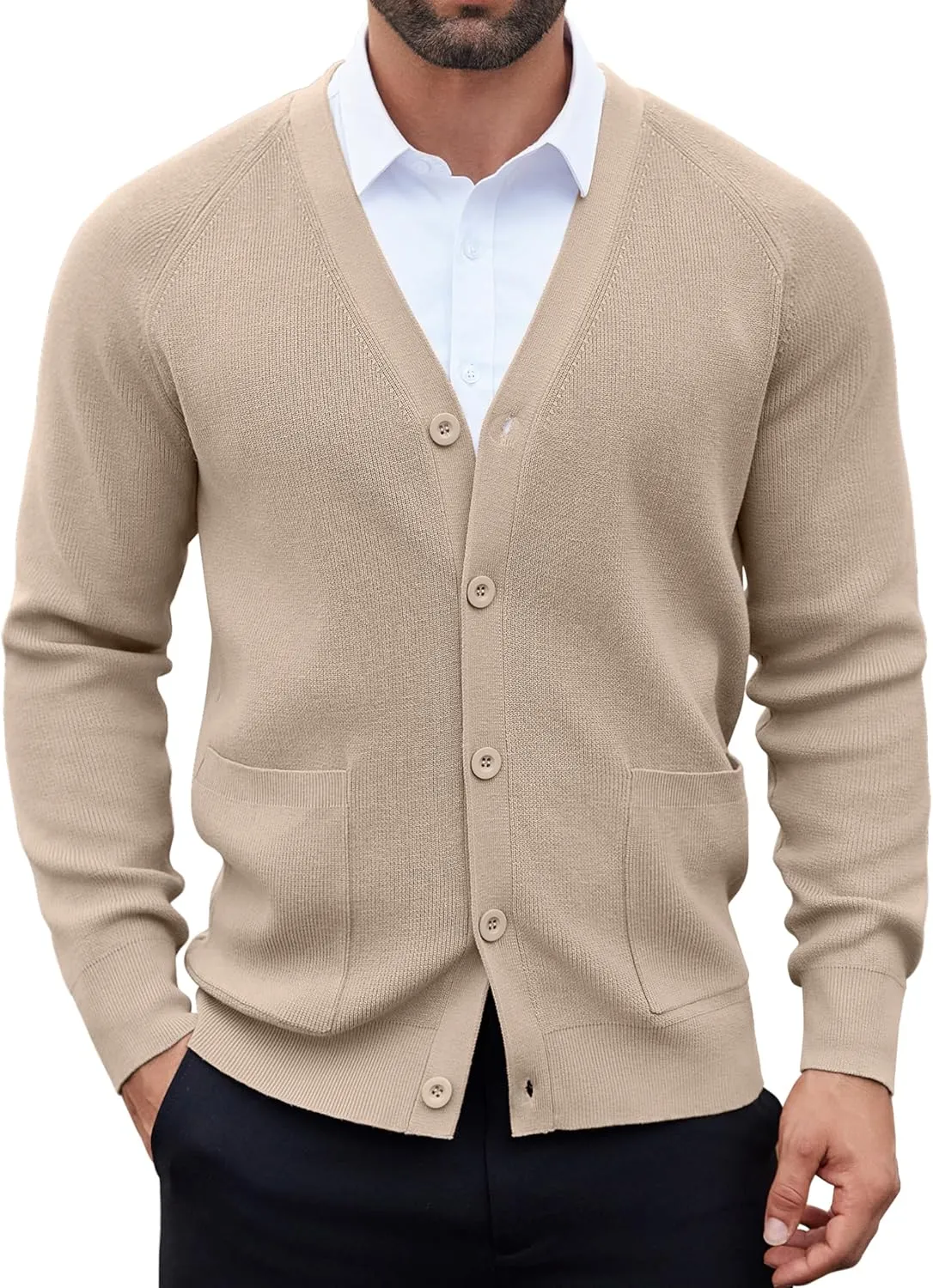 COOFANDY Men's Cardigan Sweaters with Button Lightweight Casual V Neck Long Sleeve Pockets Knitted Sweater