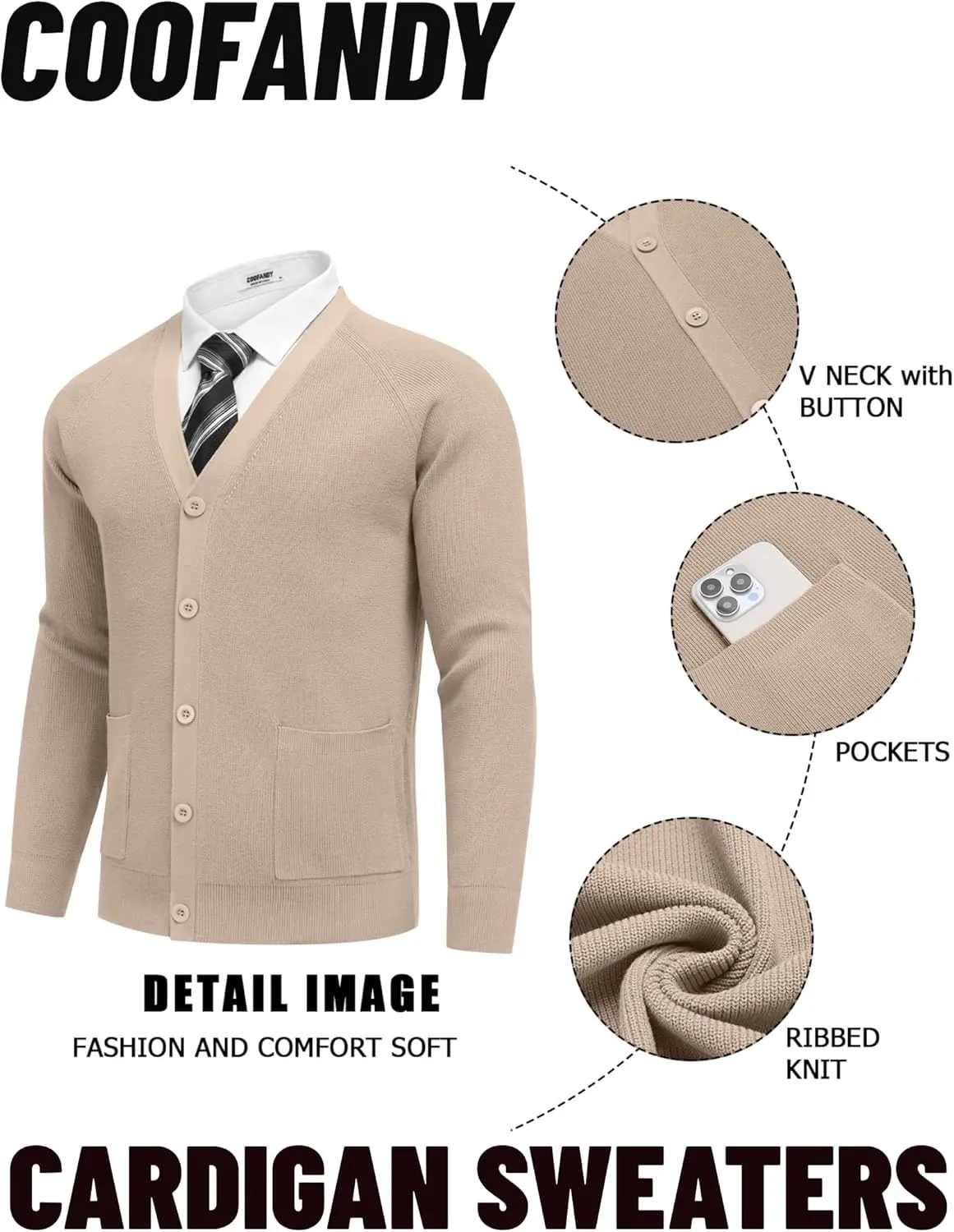 COOFANDY Men's Cardigan Sweaters with Button Lightweight Casual V Neck Long Sleeve Pockets Knitted Sweater