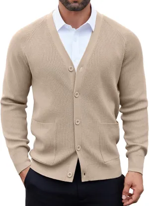 COOFANDY Men's Cardigan Sweaters with Button Lightweight Casual V Neck Long Sleeve Pockets Knitted Sweater
