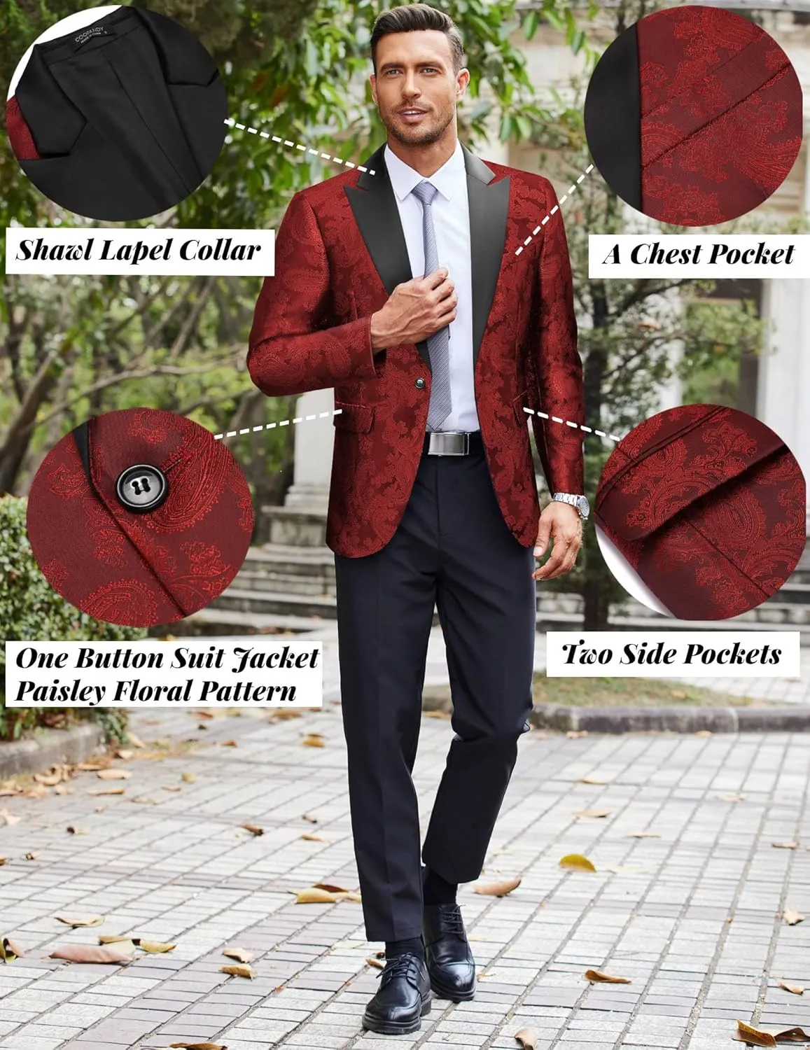 COOFANDY Men's Floral Paisley Formal Tuxedo Suit Jacket Dress Dinner Party Prom Weeding Blazer