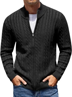 COOFANDY Men's Full Zip Cardigan Sweater Slim Fit Cable Knitted Zip Up Sweater with Pockets