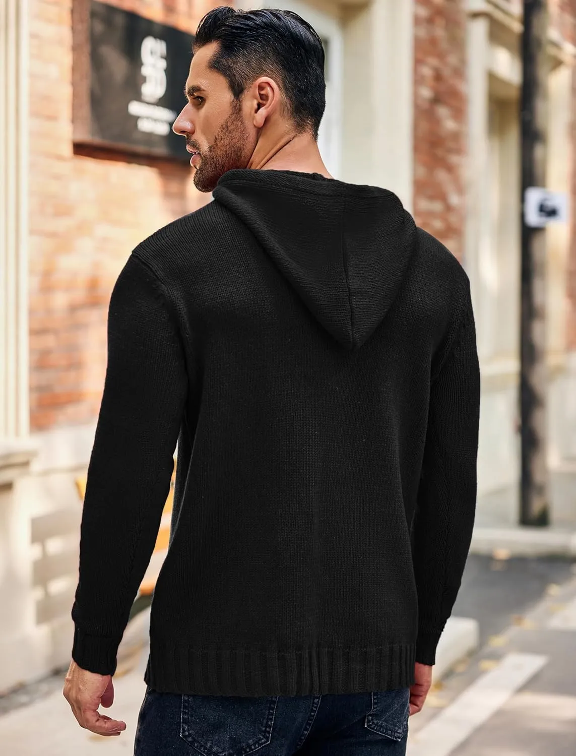 COOFANDY Men's Knitted Hoodies Pullover Casual Long Sleeve Turtleneck Sweaters