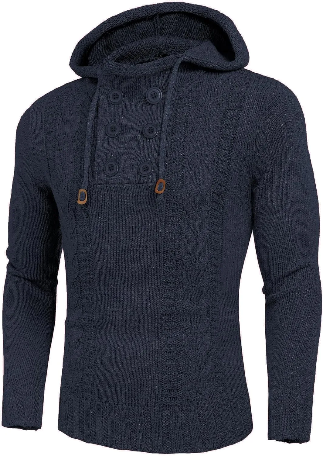 COOFANDY Men's Knitted Hoodies Pullover Casual Long Sleeve Turtleneck Sweaters