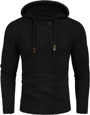 COOFANDY Men's Knitted Hoodies Pullover Casual Long Sleeve Turtleneck Sweaters