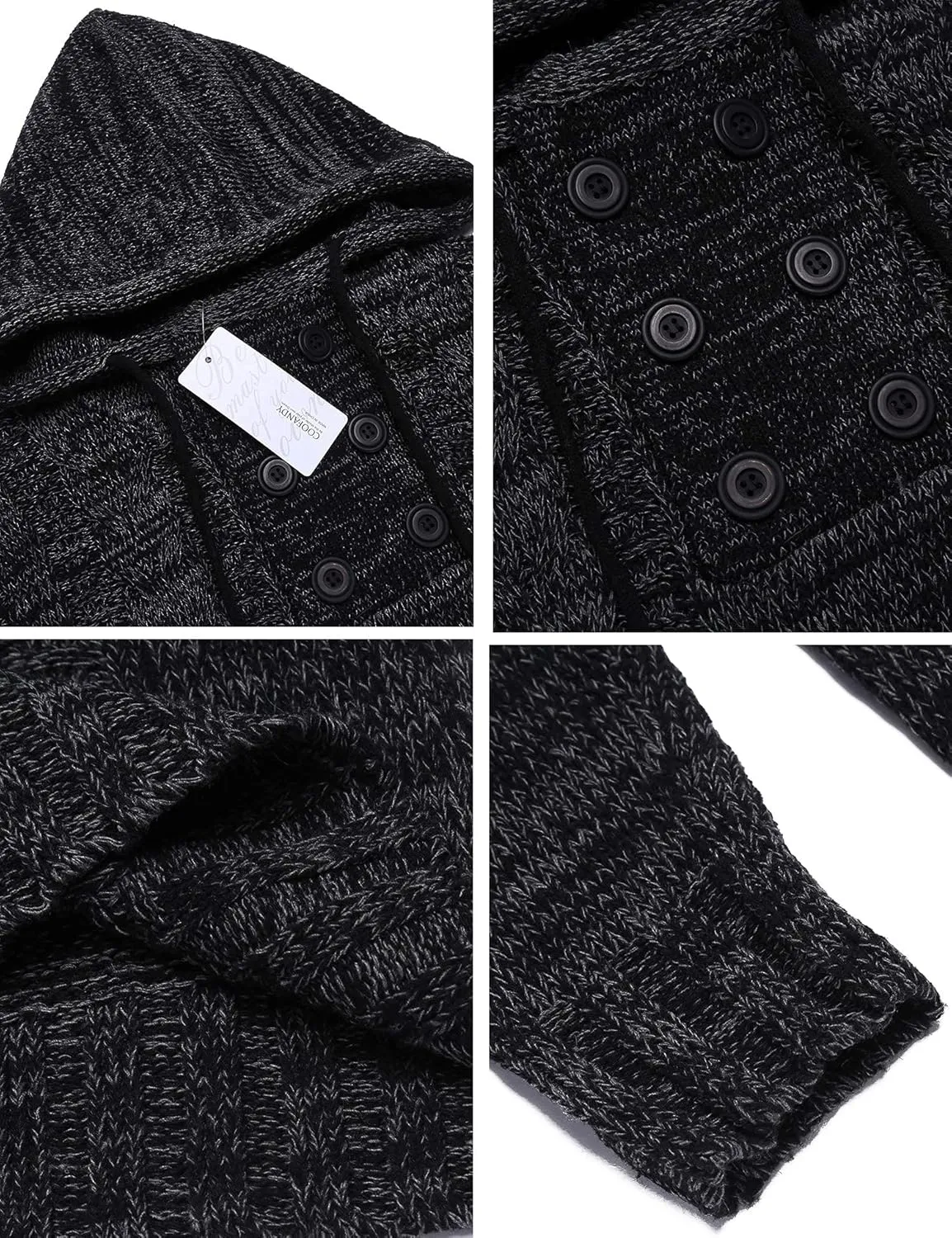 COOFANDY Men's Knitted Hoodies Pullover Casual Long Sleeve Turtleneck Sweaters