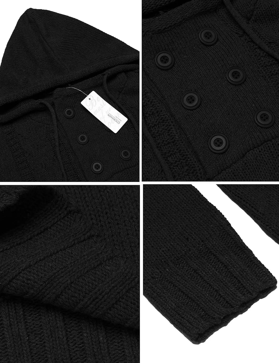 COOFANDY Men's Knitted Hoodies Pullover Casual Long Sleeve Turtleneck Sweaters