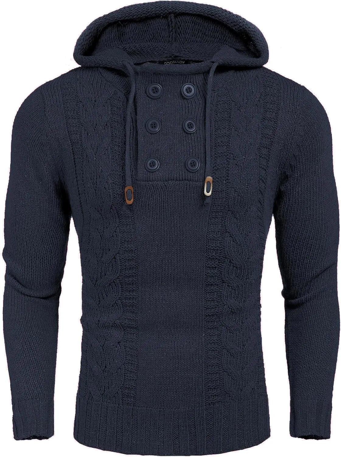 COOFANDY Men's Knitted Hoodies Pullover Casual Long Sleeve Turtleneck Sweaters