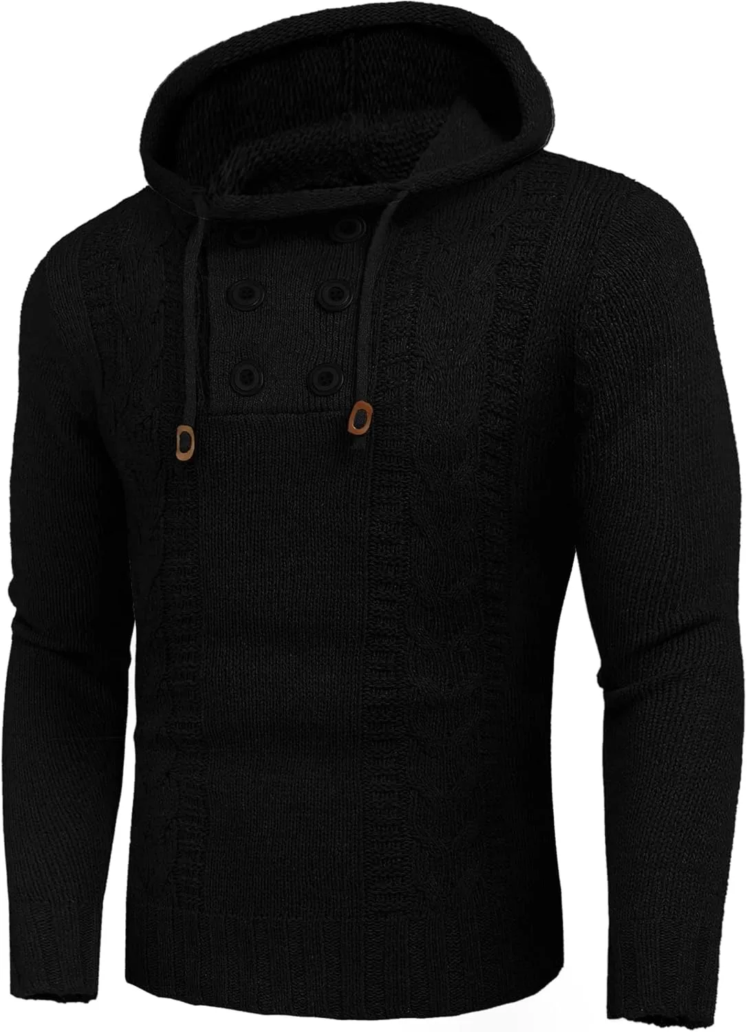 COOFANDY Men's Knitted Hoodies Pullover Casual Long Sleeve Turtleneck Sweaters