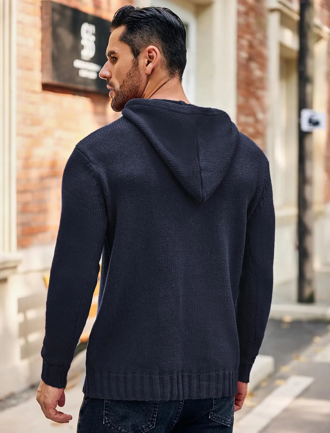 COOFANDY Men's Knitted Hoodies Pullover Casual Long Sleeve Turtleneck Sweaters