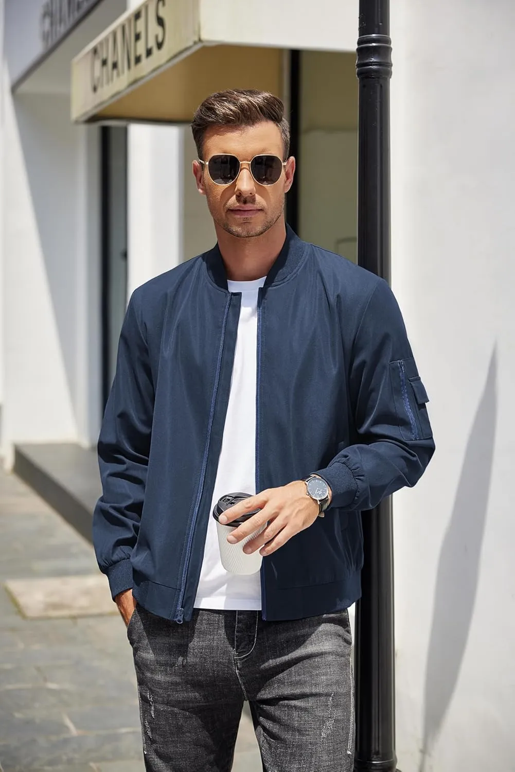 COOFANDY Men's Lightweight Bomber Jacket Casual Fashion Windbreaker Flight Zip Up Jackets Outdoor Coat