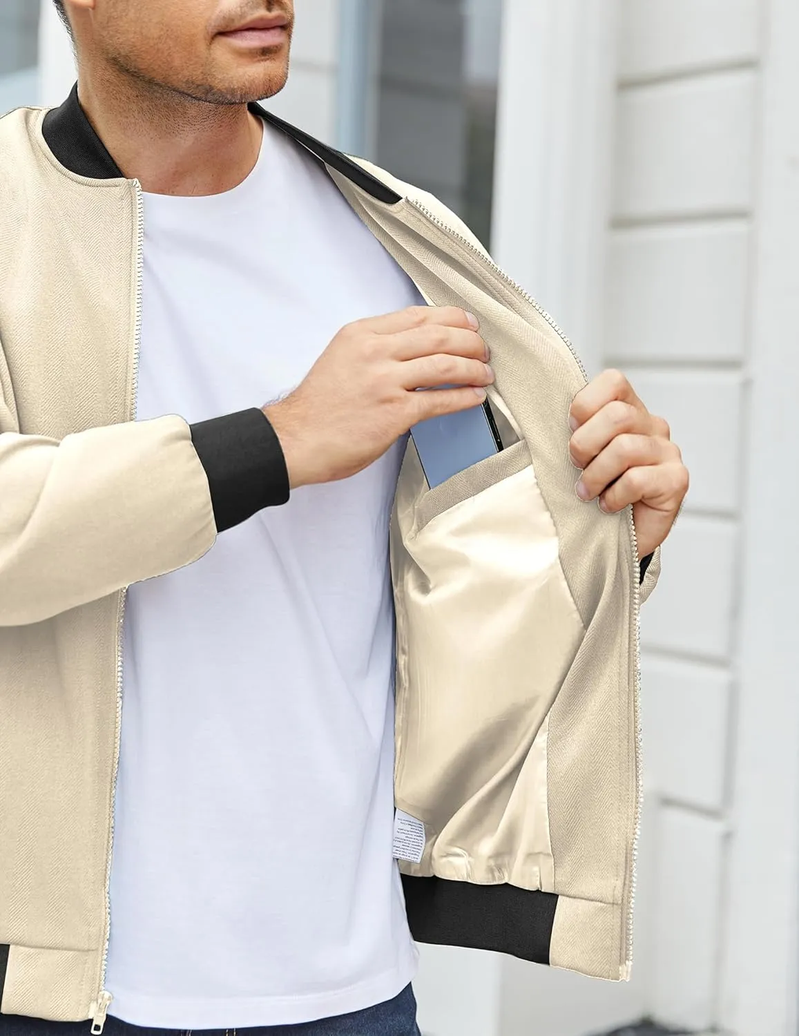 COOFANDY Men's Lightweight Bomber Jacket Casual Stylish Fall Jackets Full Zip Knit Jackets Varsity Textured Coat