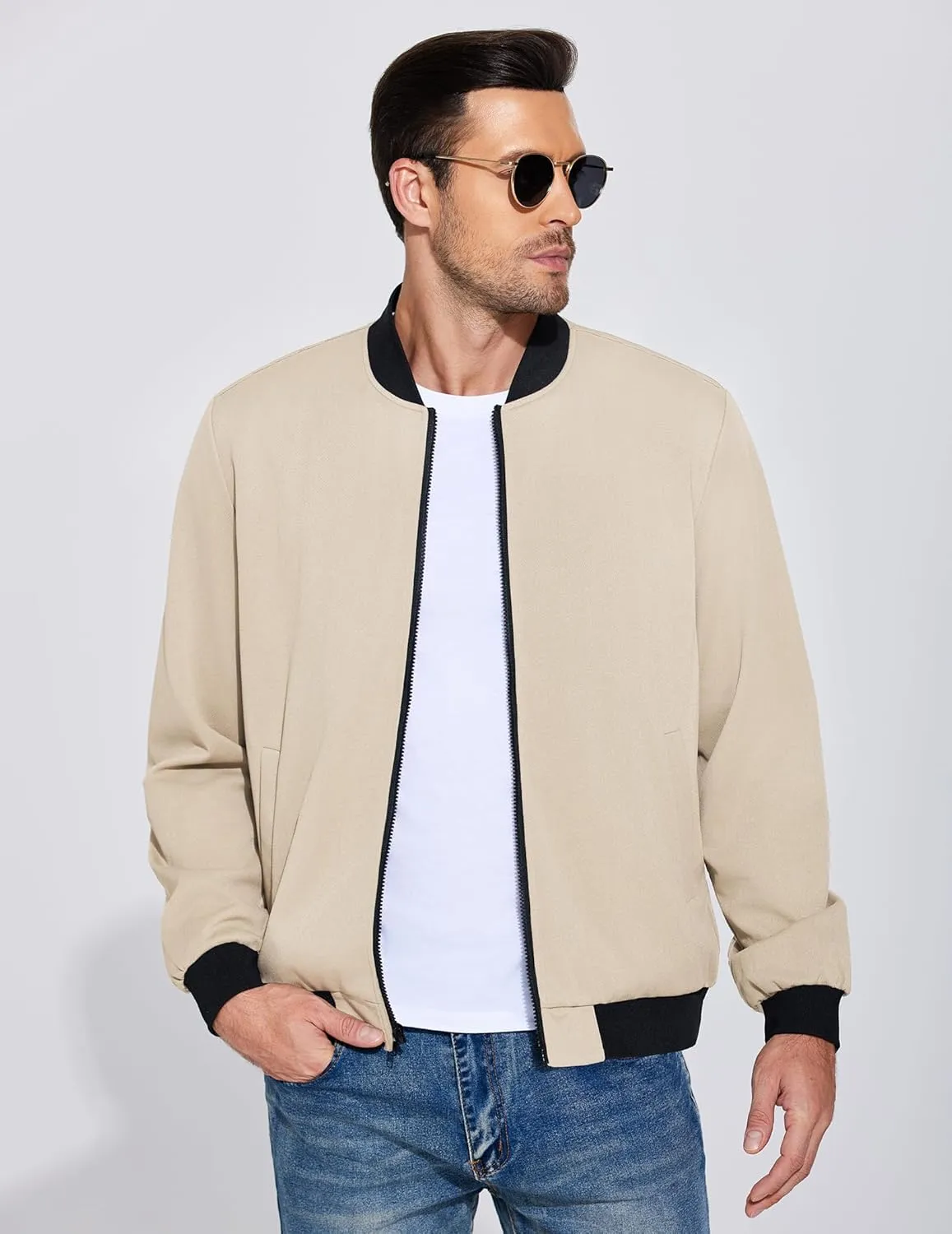 COOFANDY Men's Lightweight Bomber Jacket Casual Stylish Fall Jackets Full Zip Knit Jackets Varsity Textured Coat